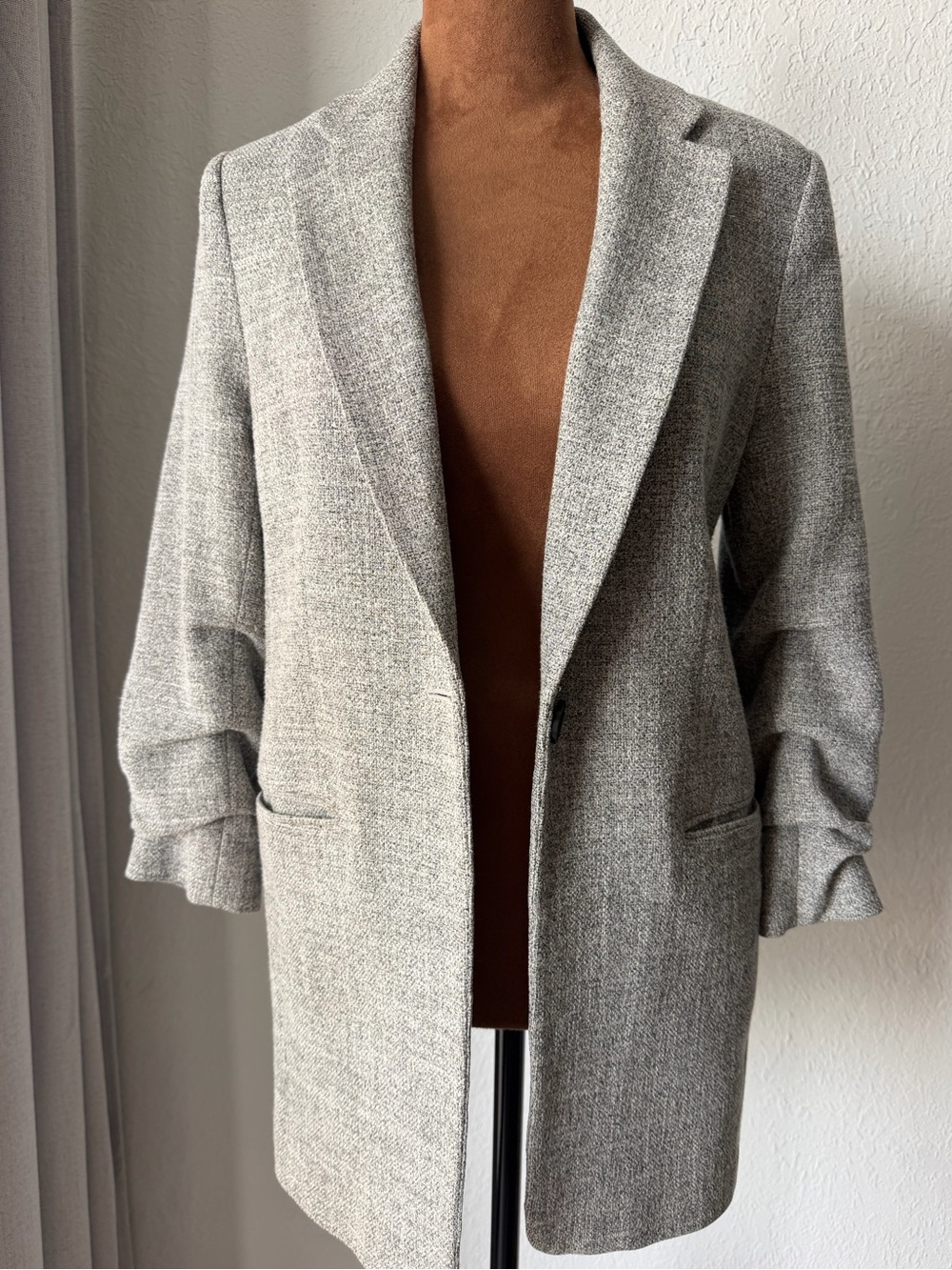 H&M Light Grey Textured Open-Front Women's Blazer